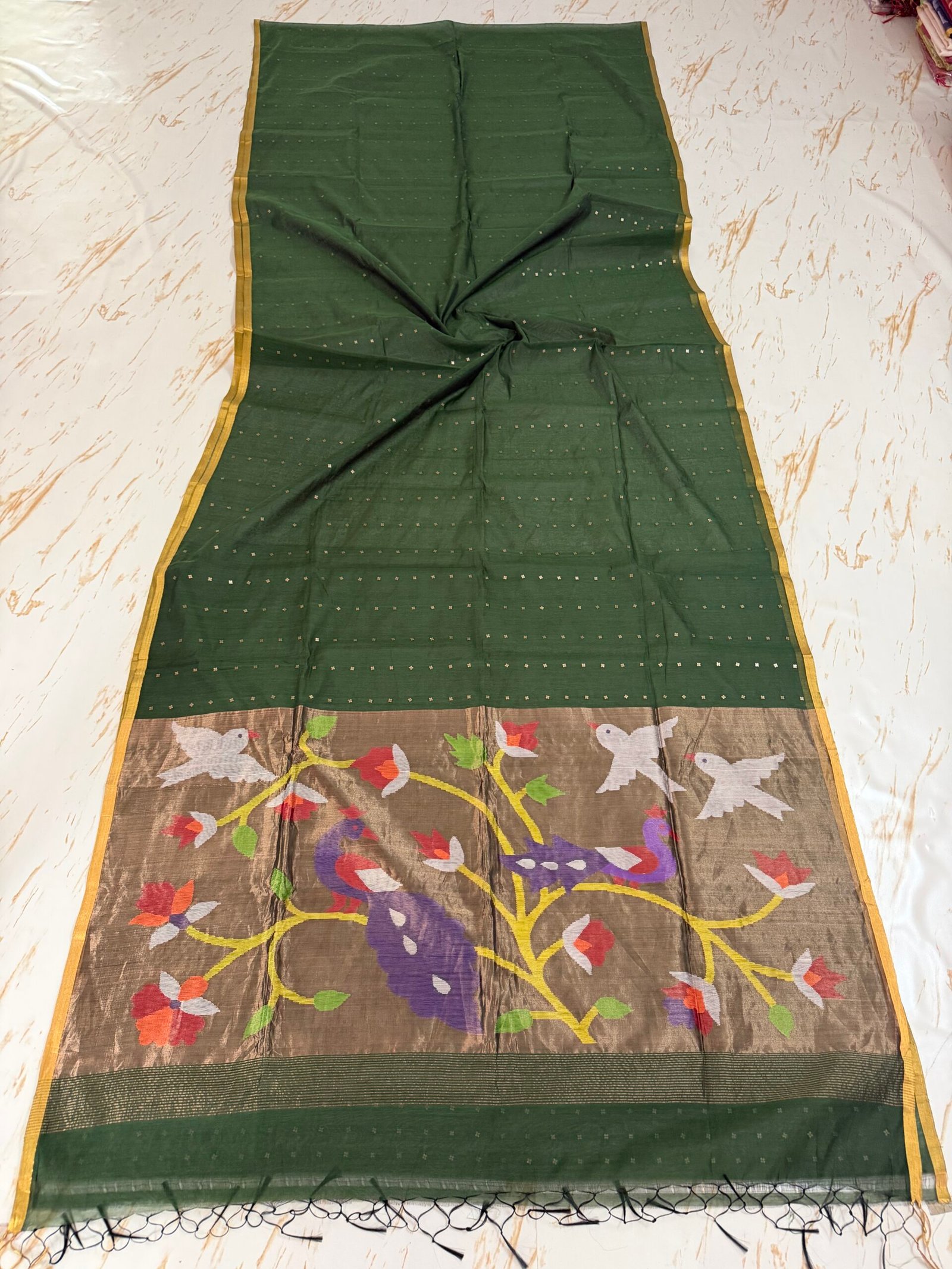 Muslin Sequence Paithani Saree With Running BP