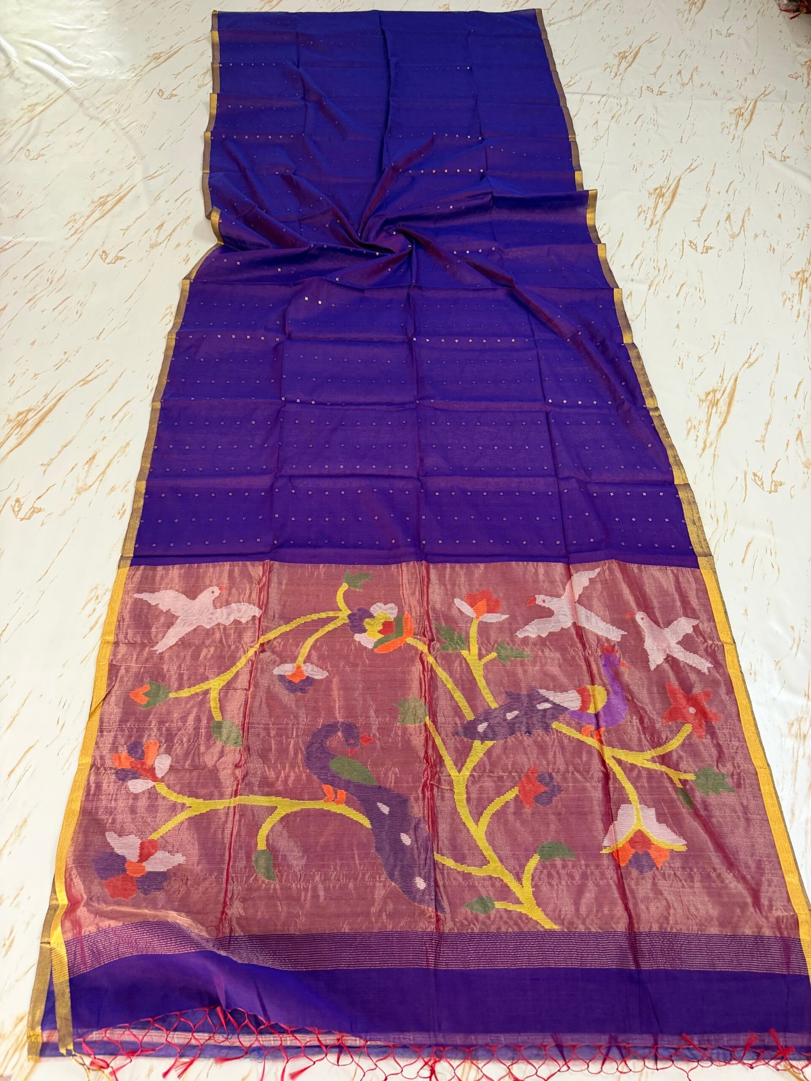Muslin Sequence Paithani Saree With Running BP