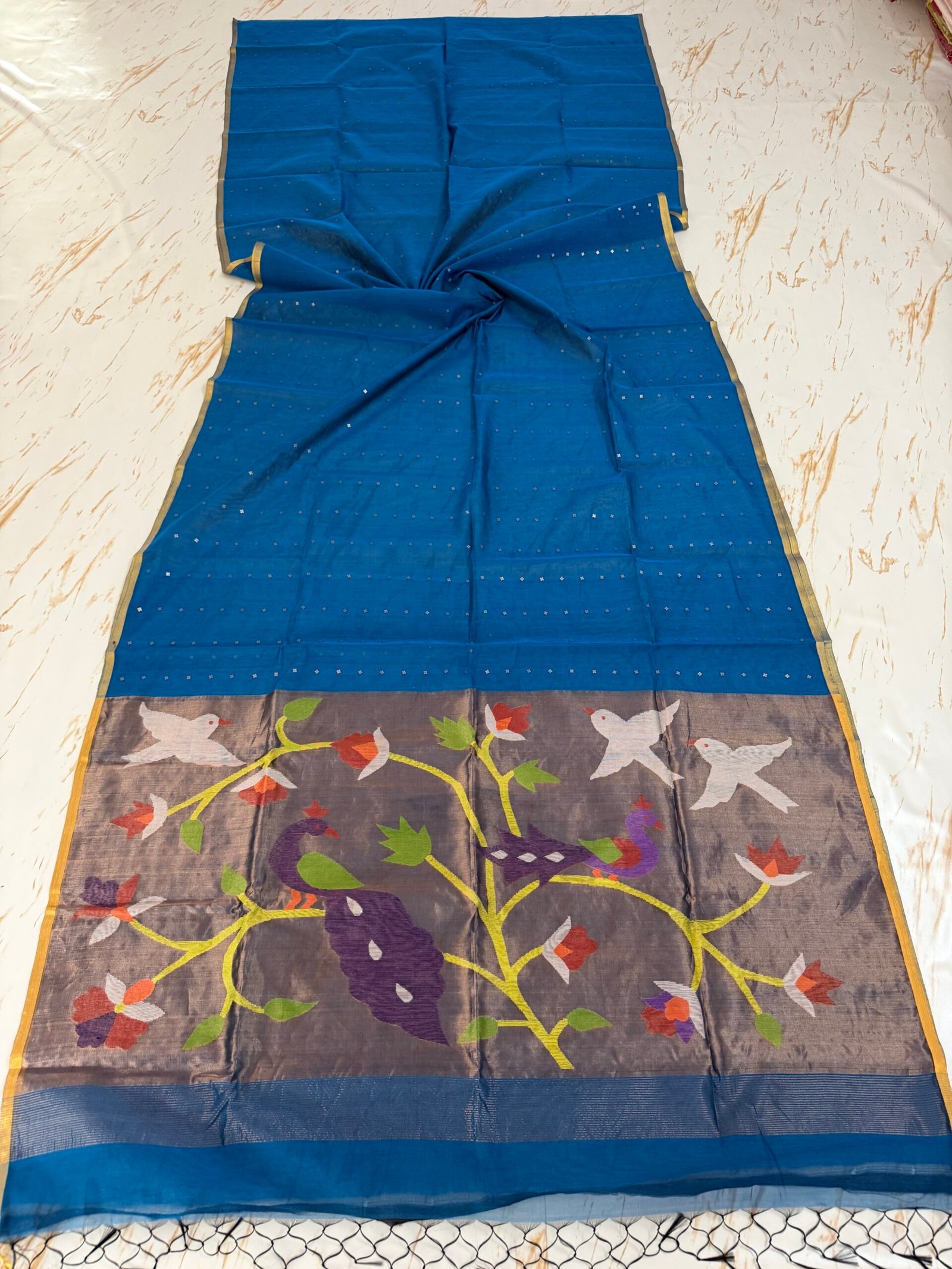Muslin Sequence Paithani Saree With Running BP