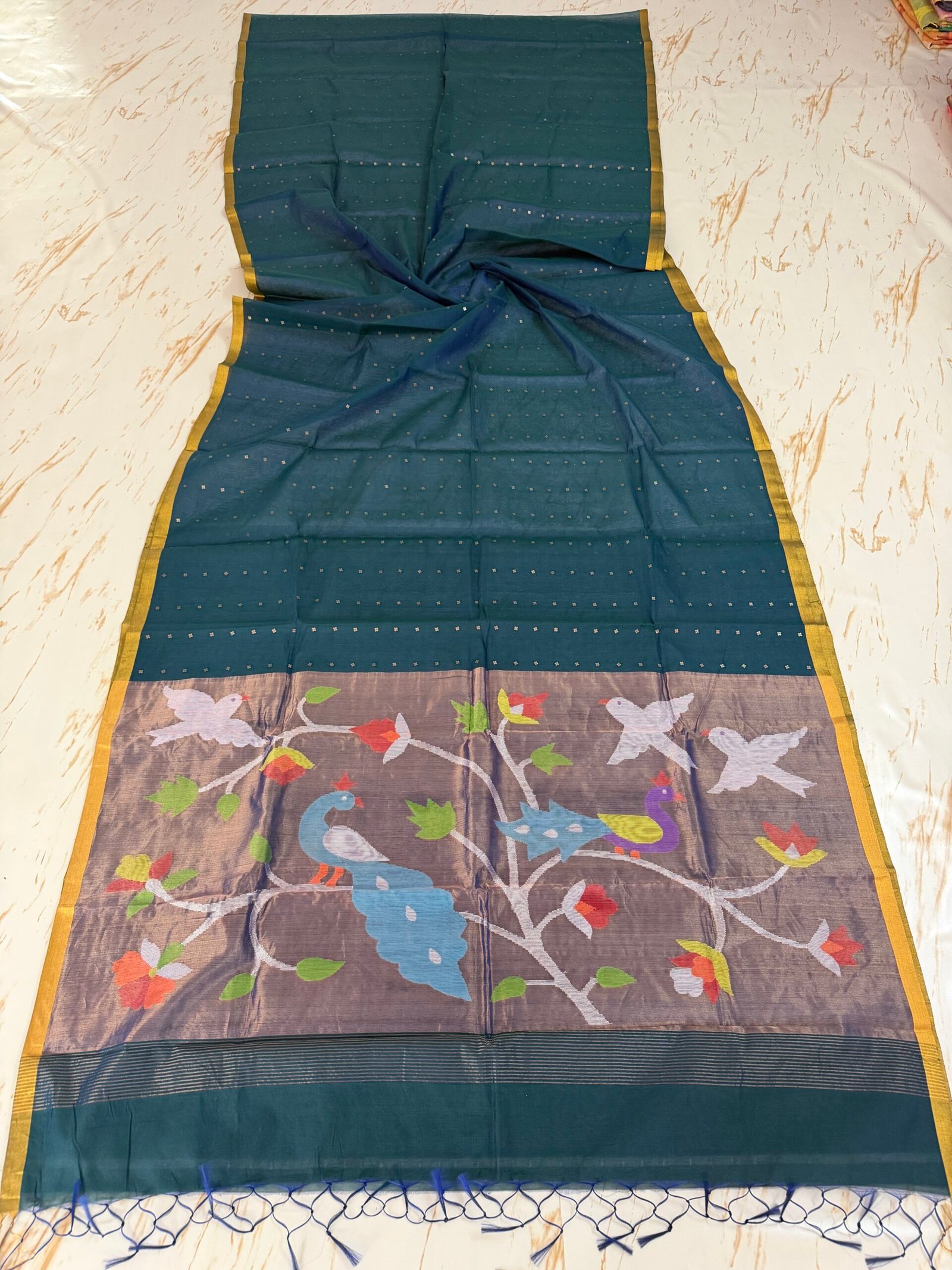 Muslin Sequence Paithani Saree With Running BP