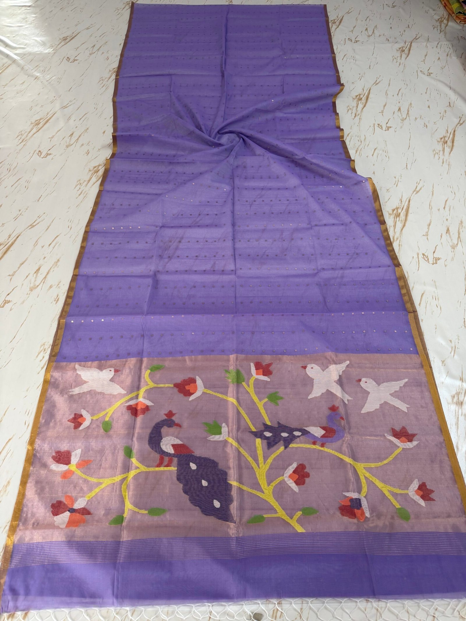 Muslin Sequence Paithani Saree With Running BP