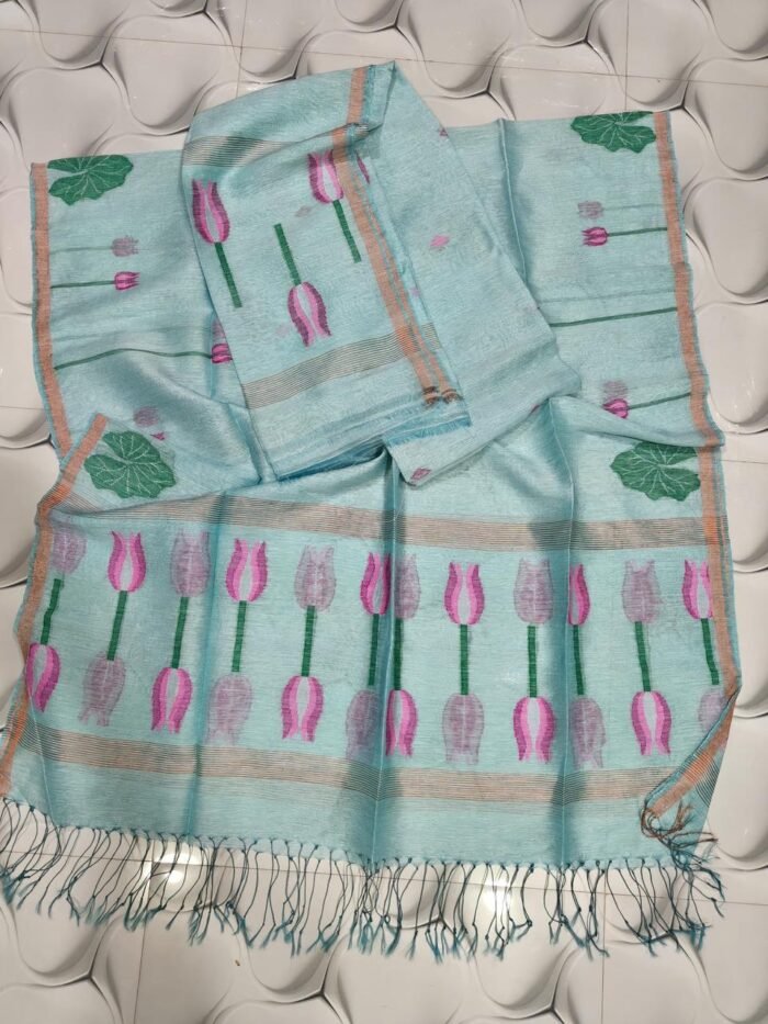 Pure Silk Linen Jamdani Top & Dupatta Set (Unstitched)