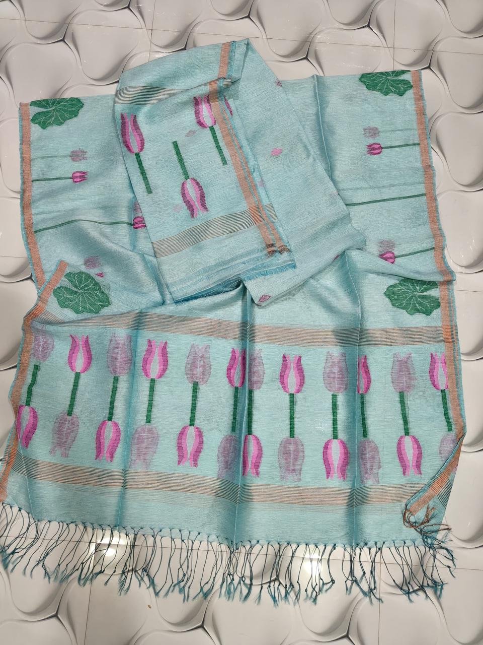 Pure Silk Linen Jamdani Top & Dupatta Set (Unstitched)