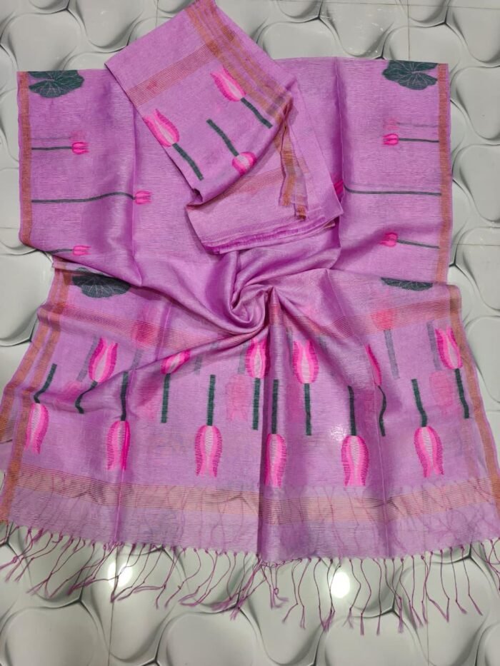 Pure Silk Linen Jamdani Top & Dupatta Set (Unstitched)