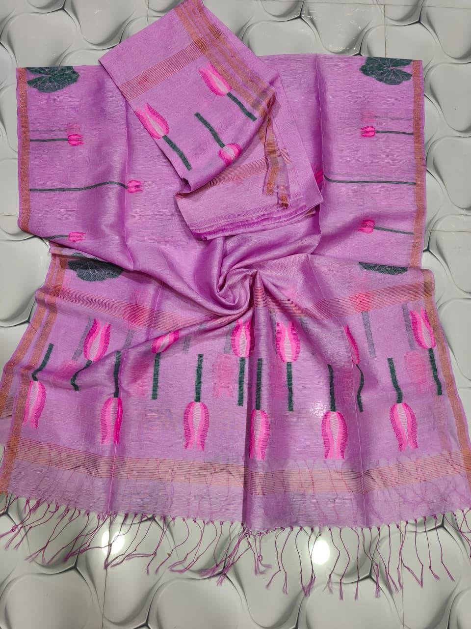 Pure Silk Linen Jamdani Top & Dupatta Set (Unstitched)