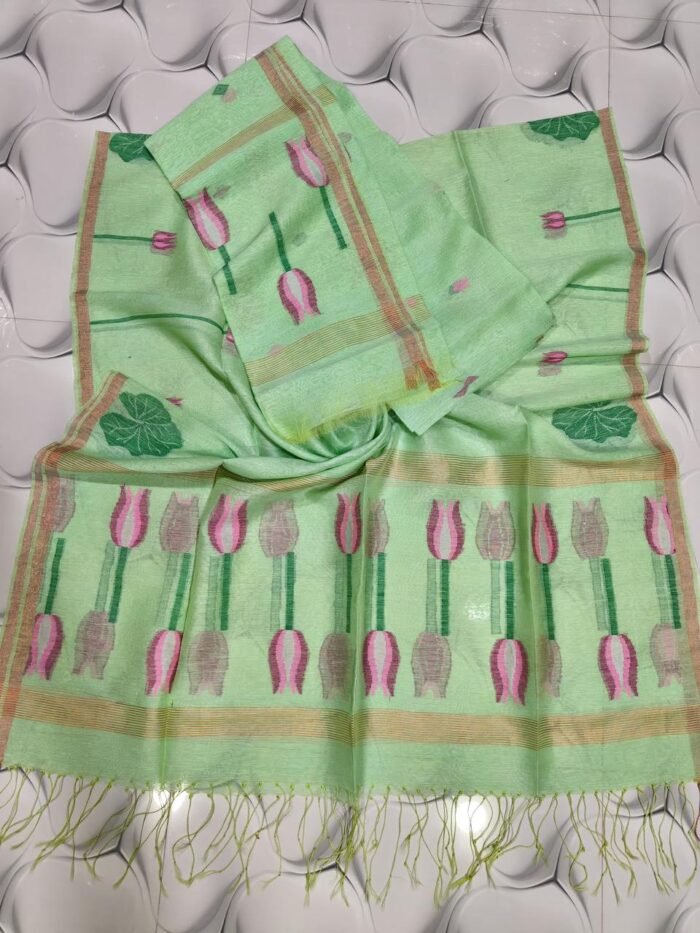 Pure Silk Linen Jamdani Top & Dupatta Set (Unstitched)