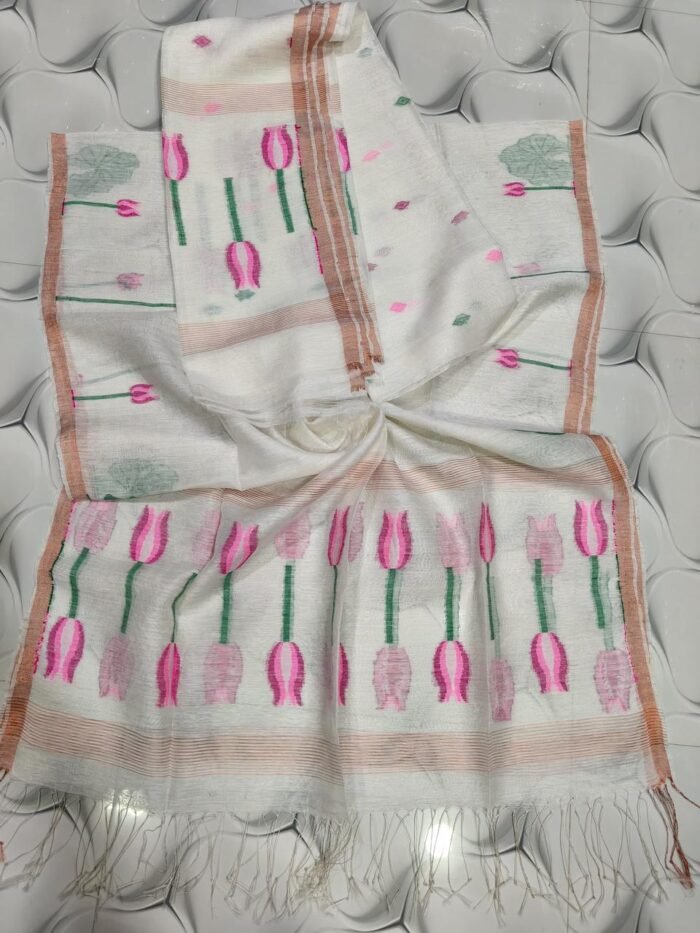 Pure Silk Linen Jamdani Top & Dupatta Set (Unstitched)
