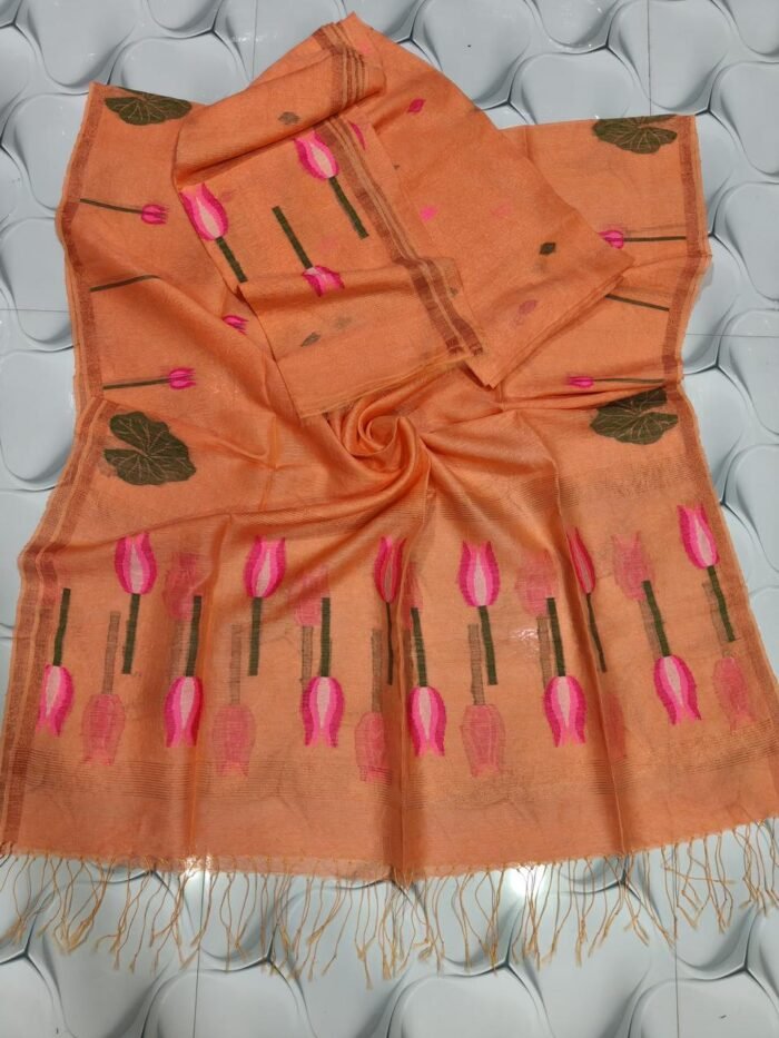 Pure Silk Linen Jamdani Top & Dupatta Set (Unstitched)