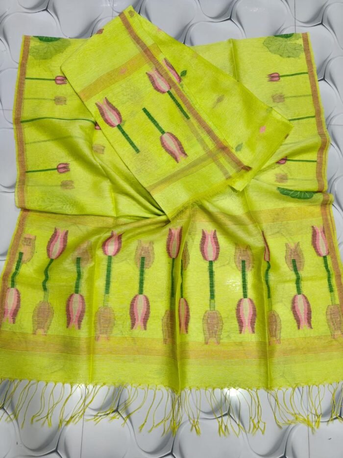 Pure Silk Linen Jamdani Top & Dupatta Set (Unstitched)