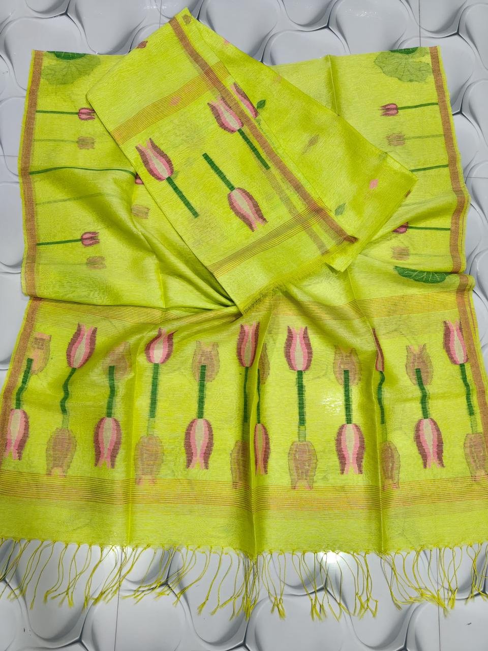 Pure Silk Linen Jamdani Top & Dupatta Set (Unstitched)
