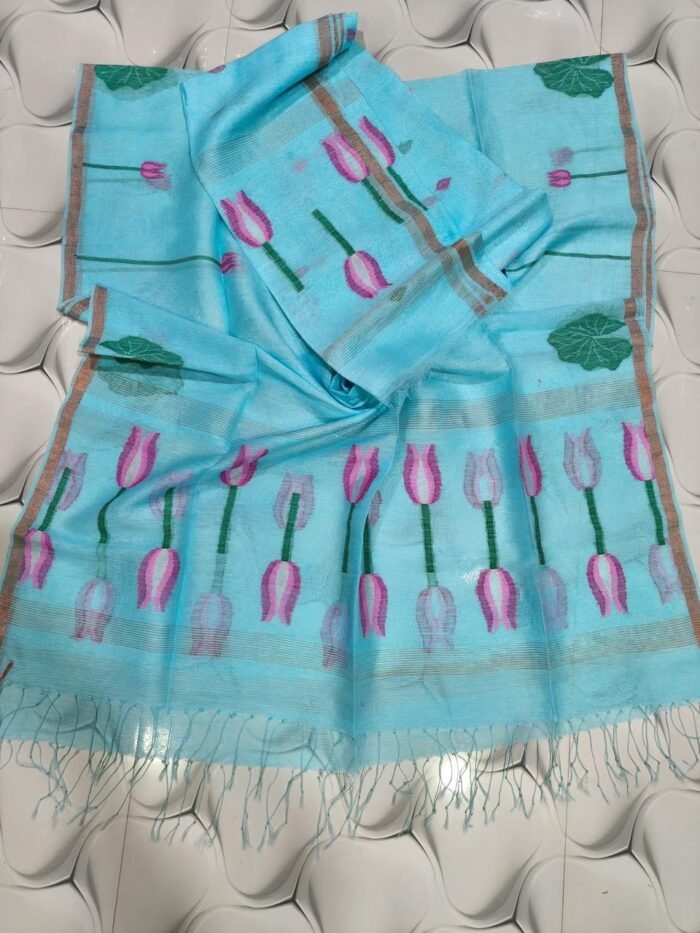 Pure Silk Linen Jamdani Top & Dupatta Set (Unstitched)