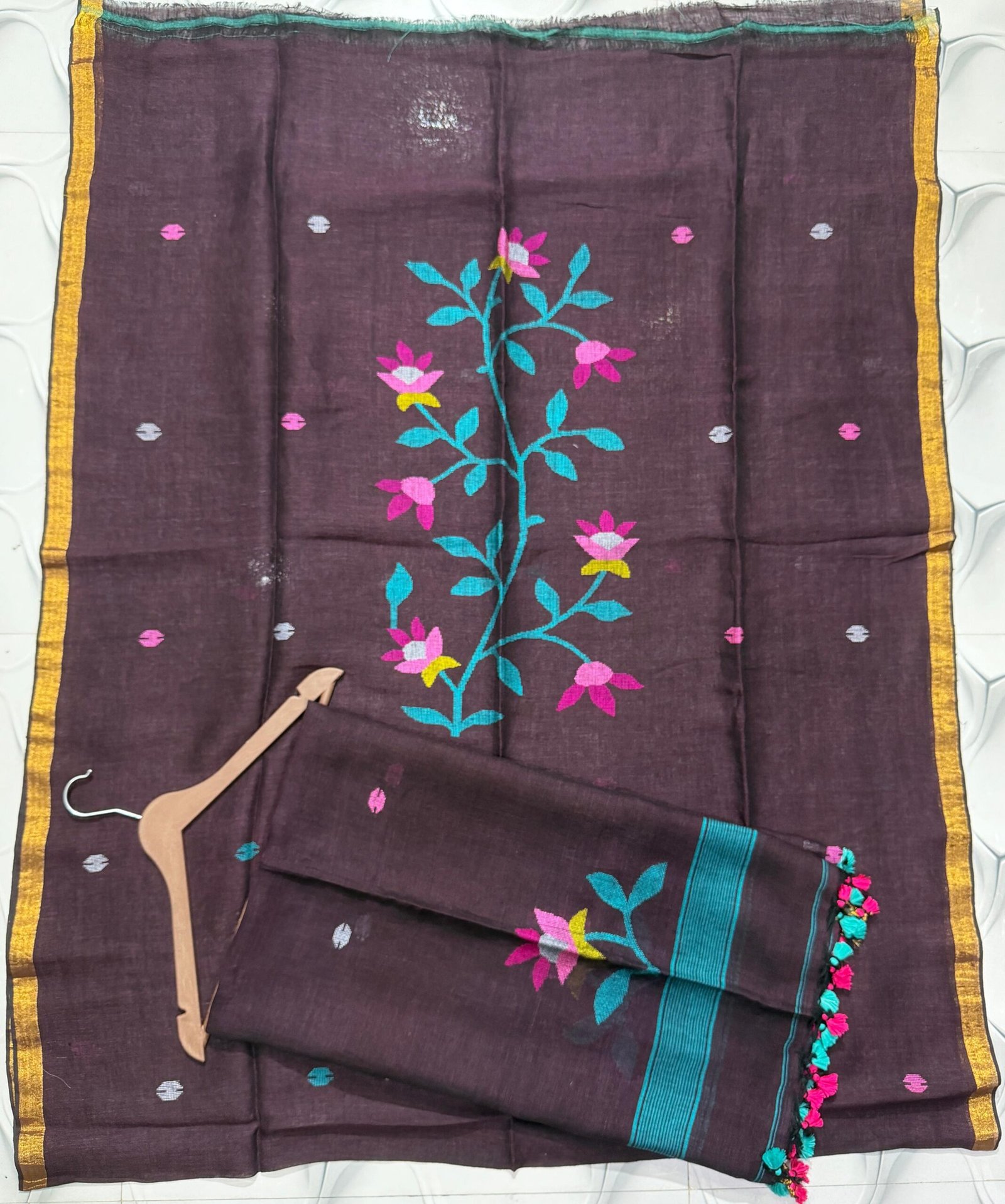 Elegant Handwoven Pure Jayashree linen Unstitched Jamdani Suit – Elegant 2-Piece Set