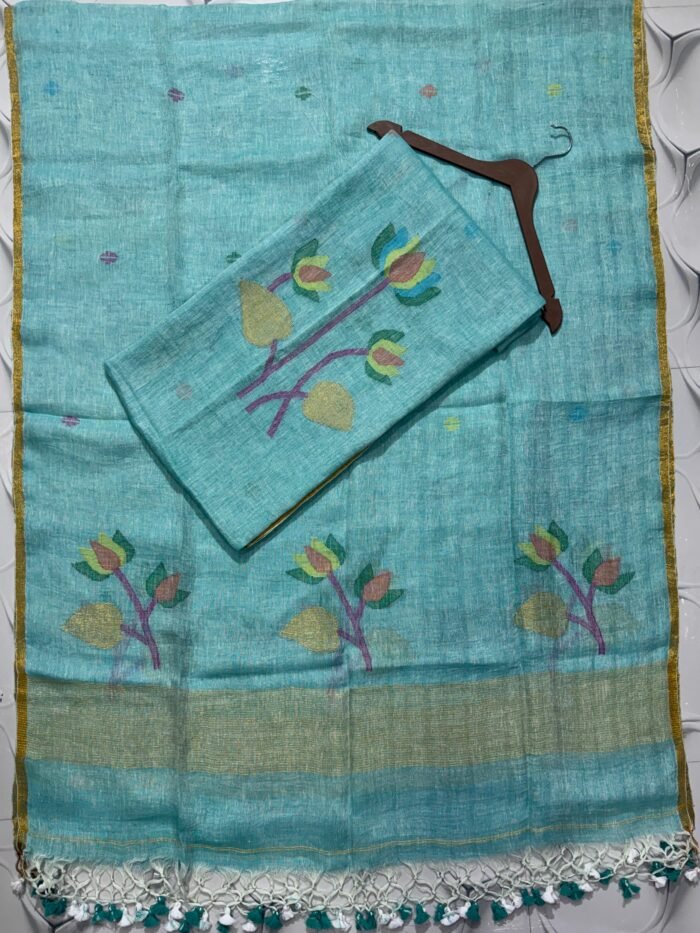Premium Handwoven Unstitched Linen Floral Suit Set