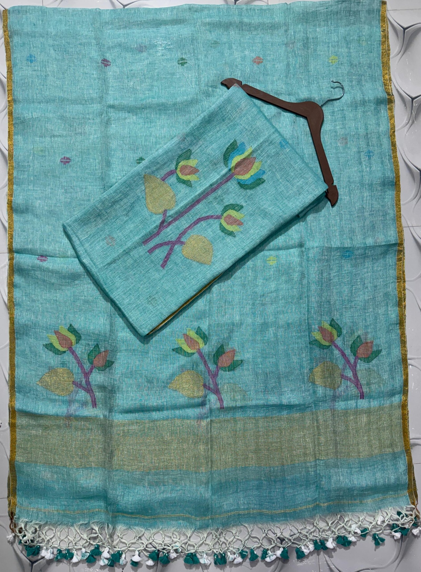 Premium Handwoven Unstitched Linen Floral Suit Set