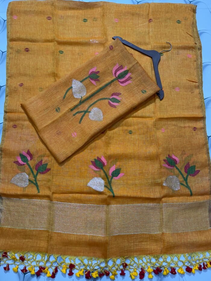 Premium Handwoven Unstitched Linen Floral Suit Set