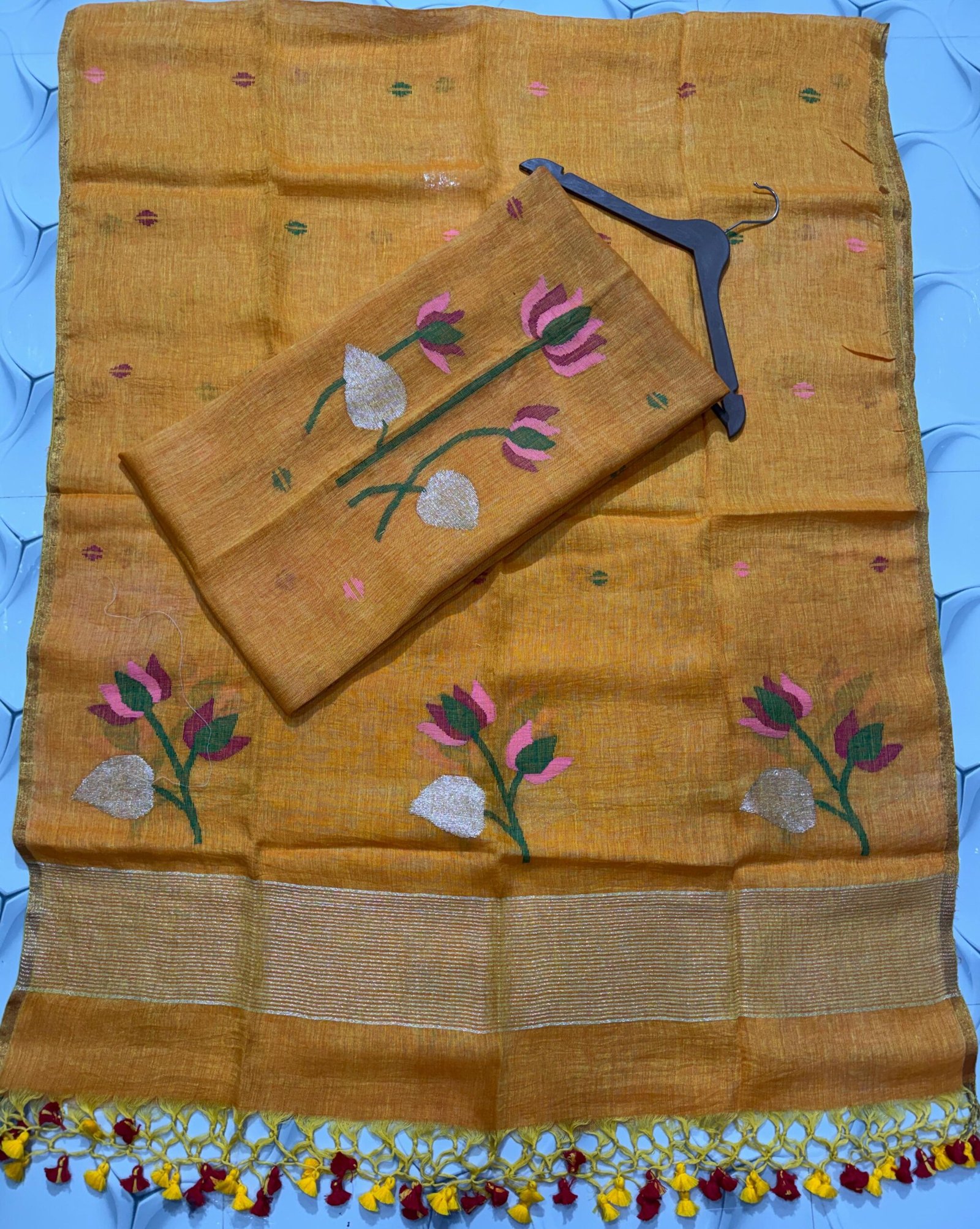 Premium Handwoven Unstitched Linen Floral Suit Set