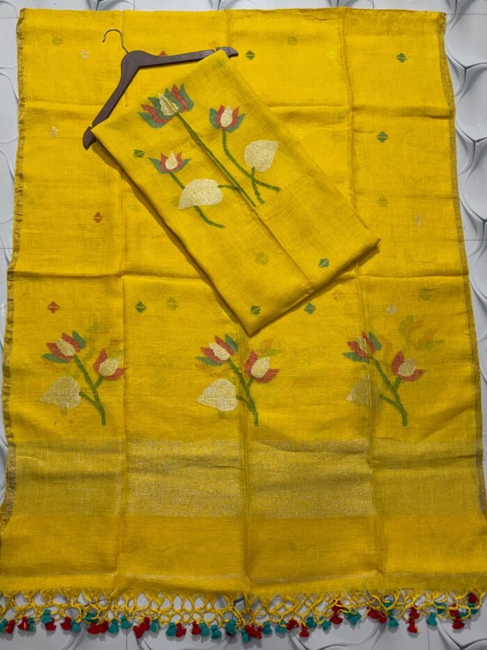 Premium Handwoven Unstitched Linen Floral Suit Set