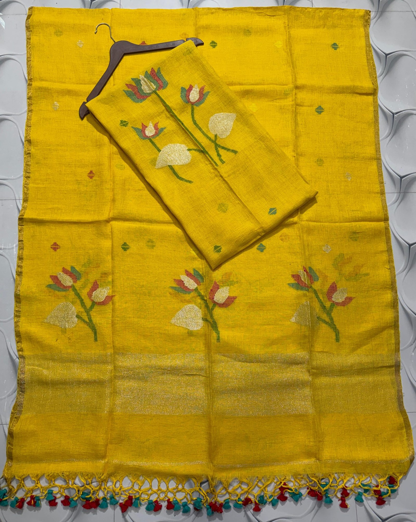 Premium Handwoven Unstitched Linen Floral Suit Set