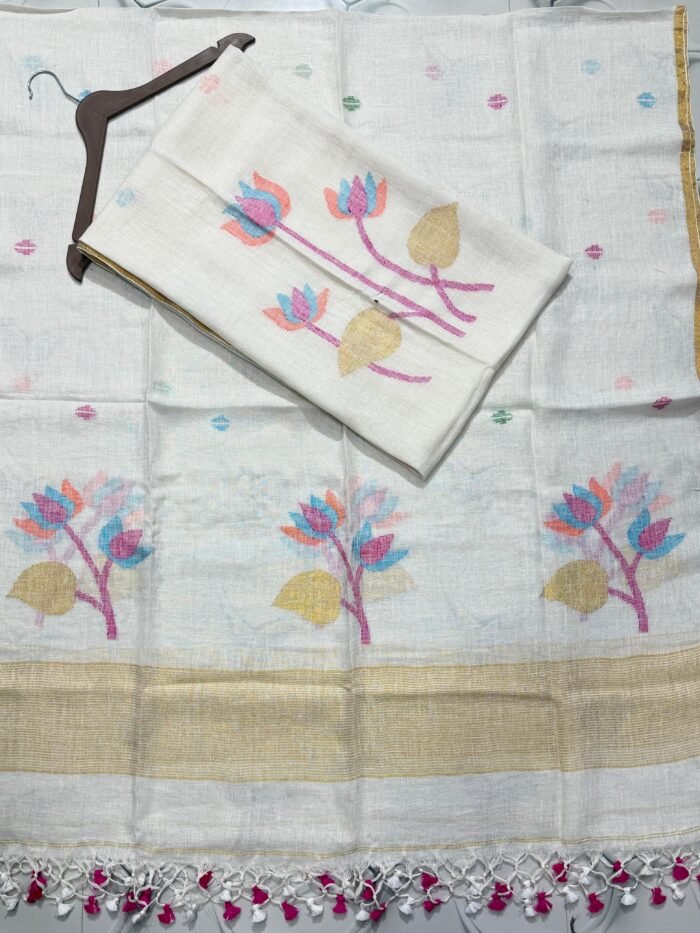 Premium Handwoven Unstitched Linen Floral Suit Set