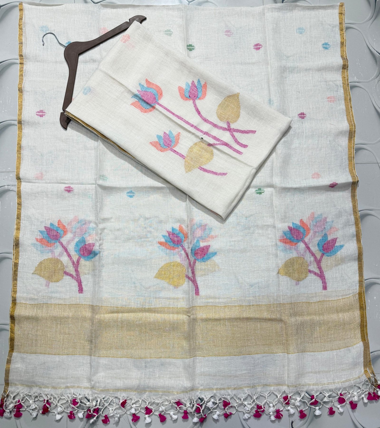 Premium Handwoven Unstitched Linen Floral Suit Set