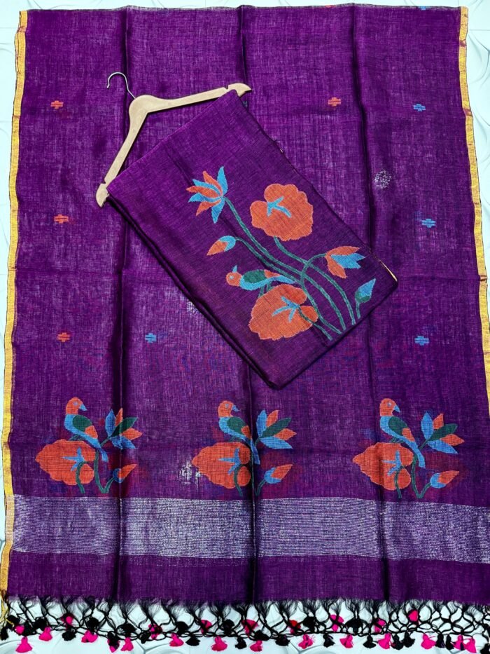 Premium Handwoven Unstitched Linen Floral Suit Set