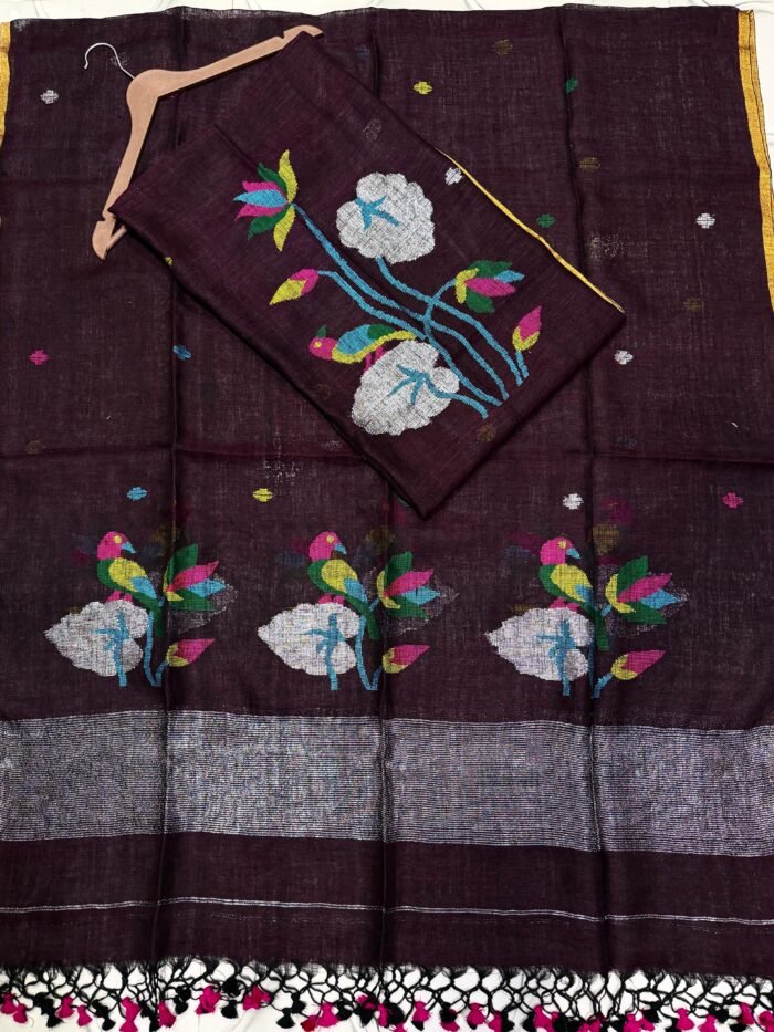 Premium Handwoven Unstitched Linen Floral Suit Set