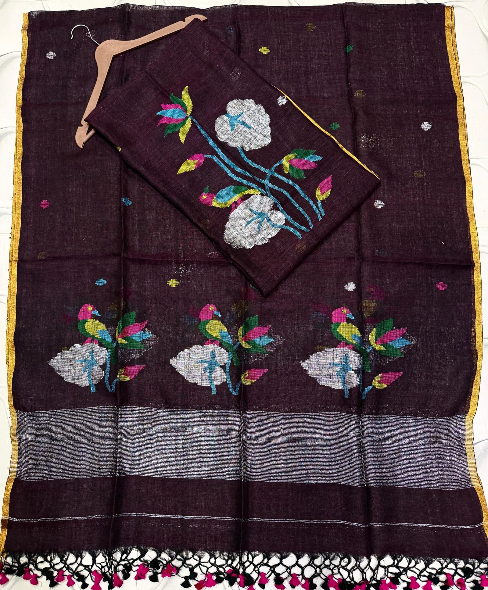 Premium Handwoven Unstitched Linen Floral Suit Set