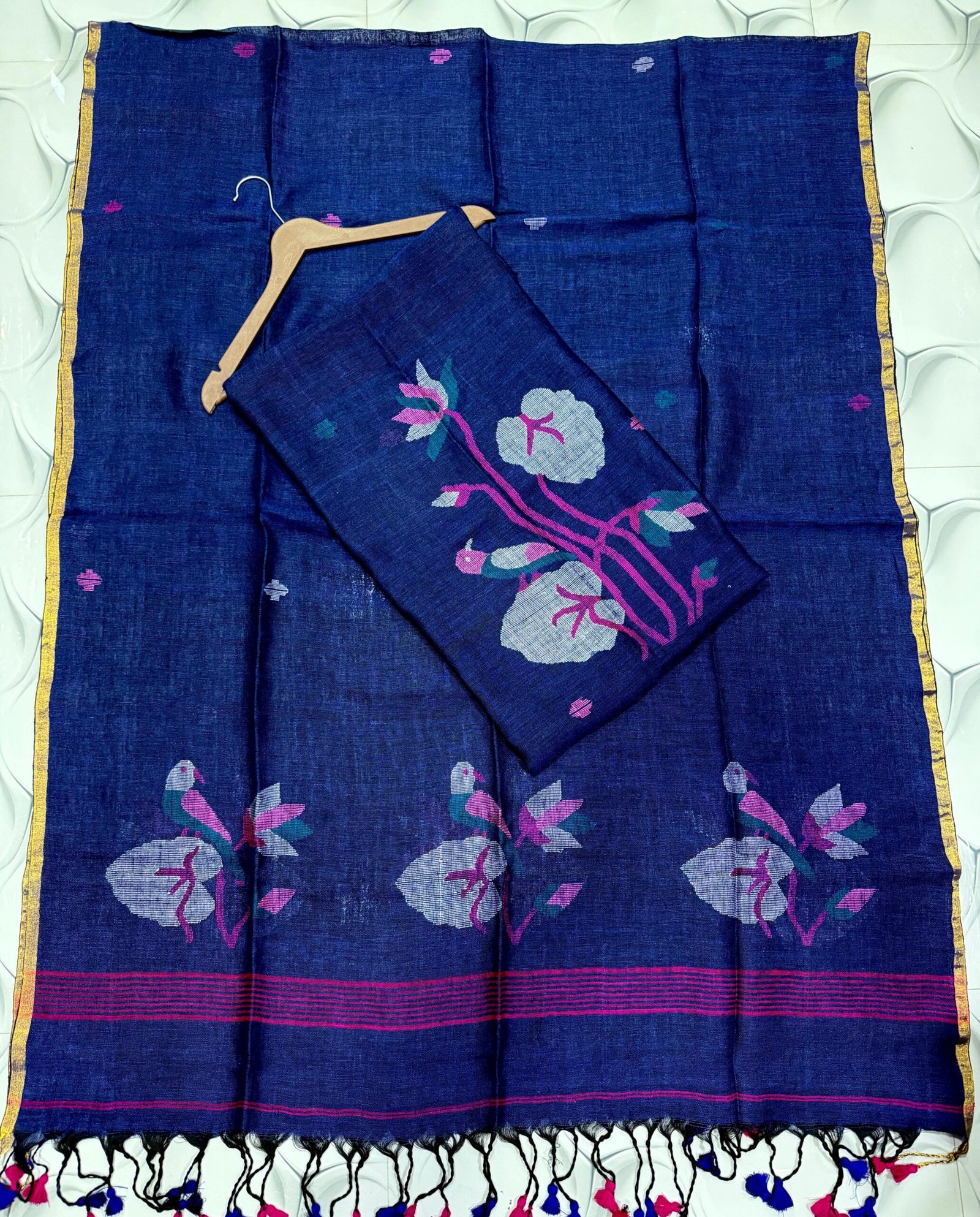 Premium Handwoven Unstitched Linen Floral Suit Set