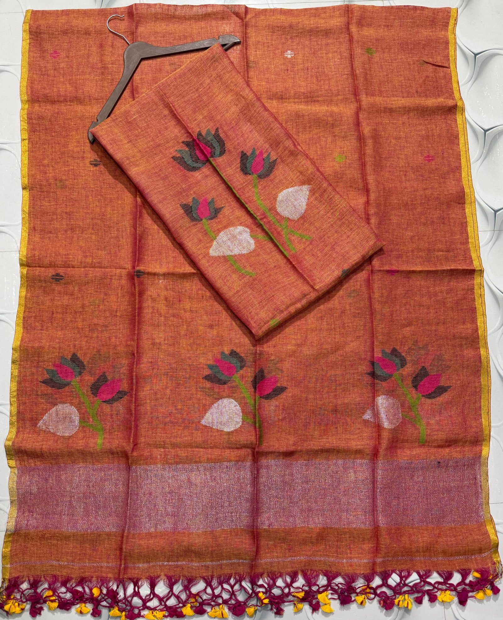 Premium Handwoven Unstitched Linen Floral Suit Set