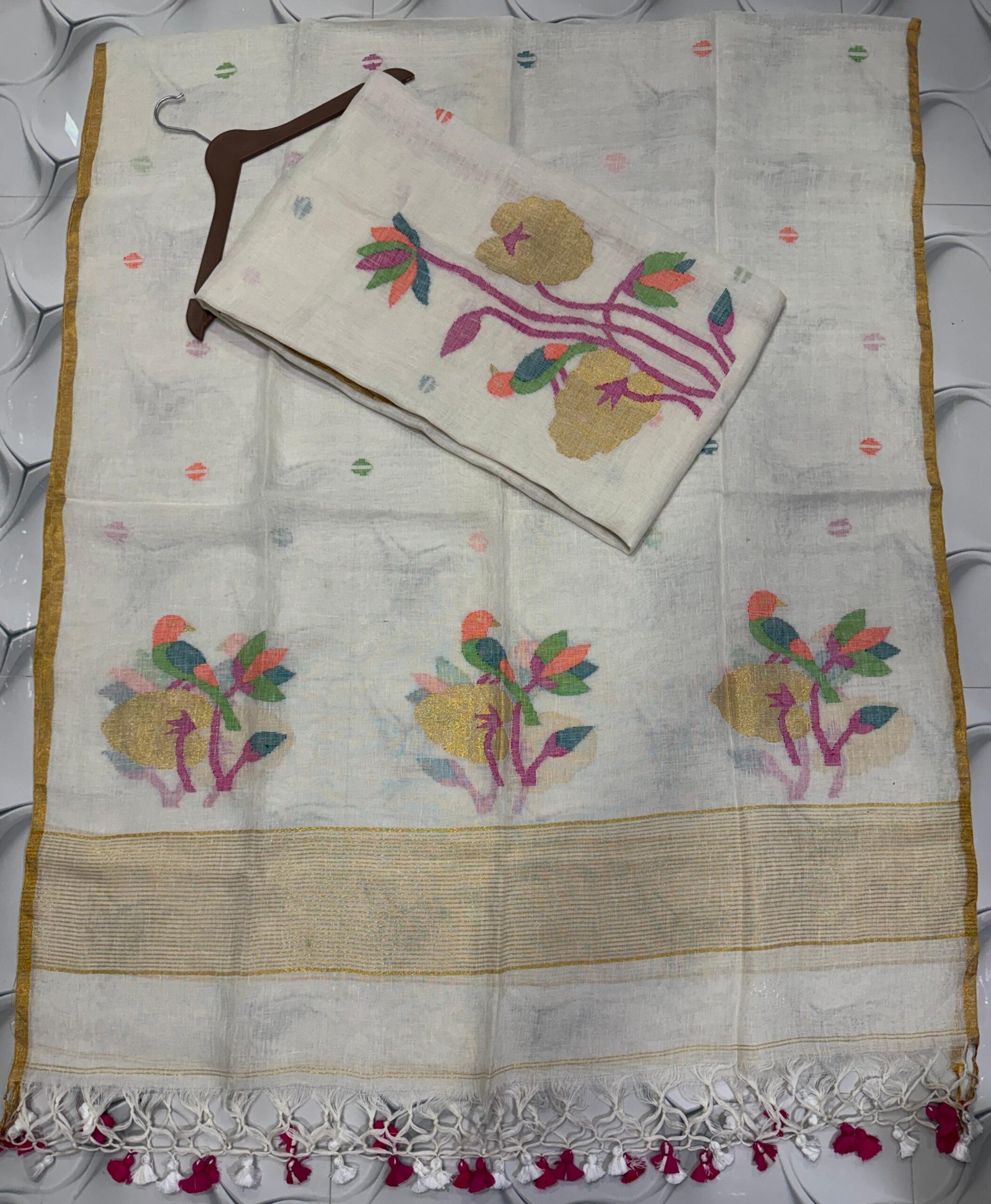 Premium Handwoven Unstitched Linen Floral Suit Set