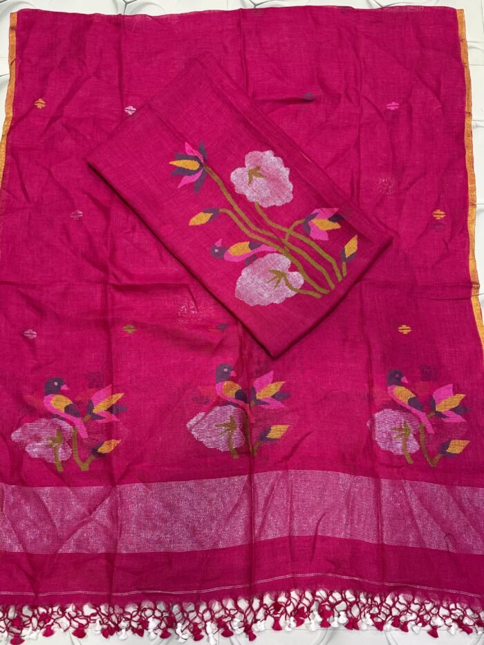 Premium Handwoven Unstitched Linen Floral Suit Set