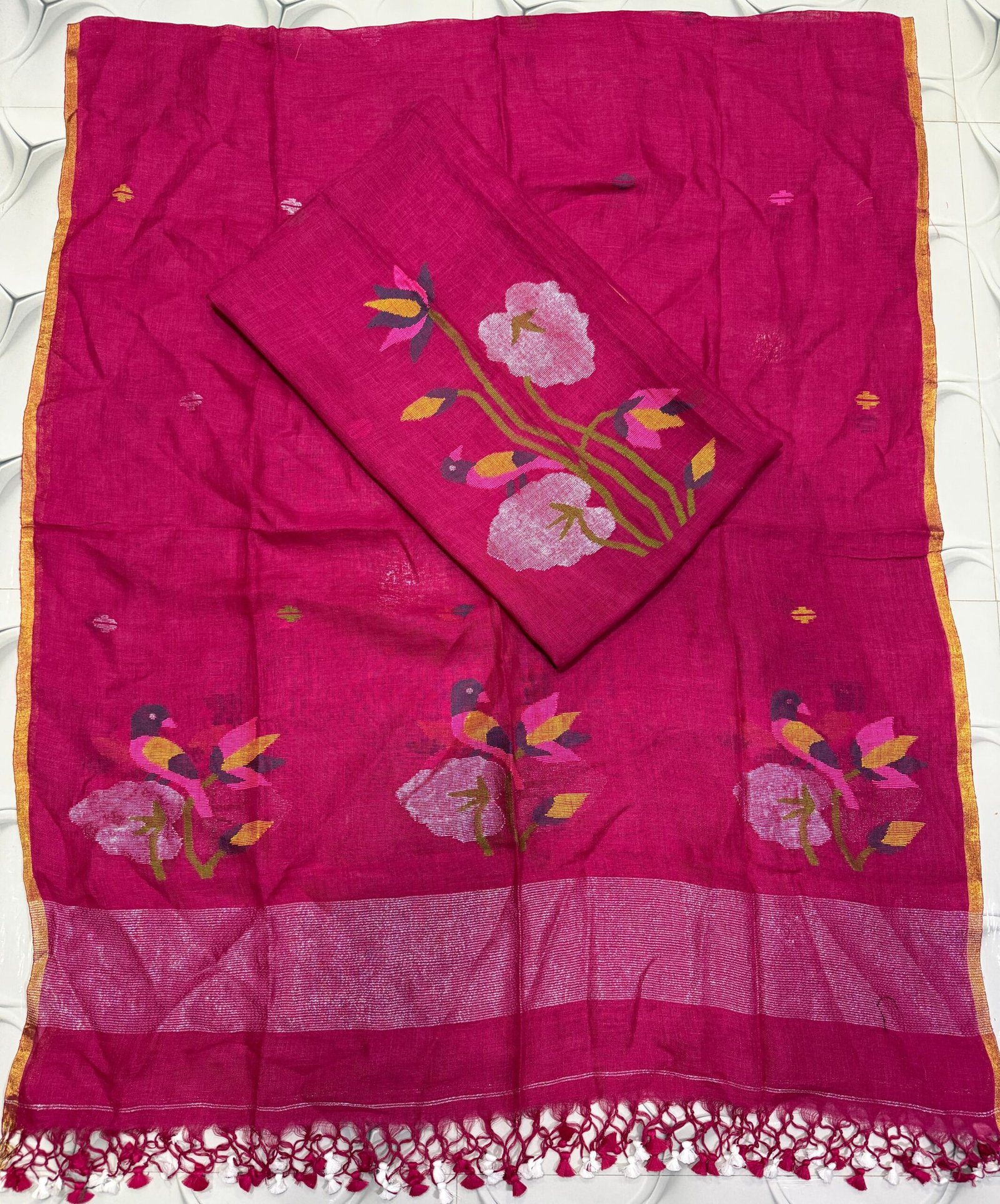 Premium Handwoven Unstitched Linen Floral Suit Set