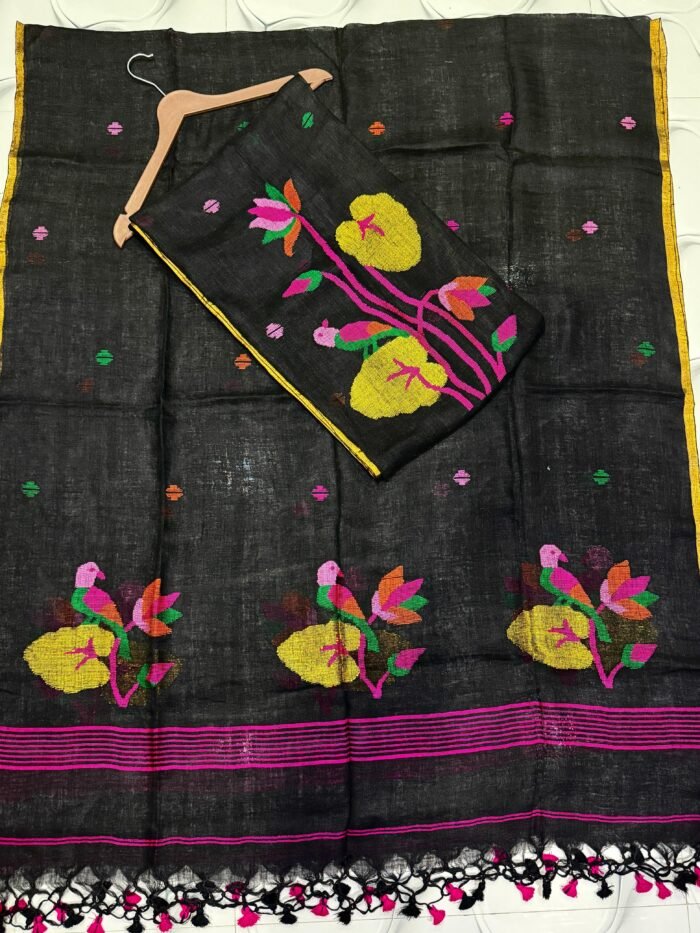 Premium Handwoven Unstitched Linen Floral Suit Set