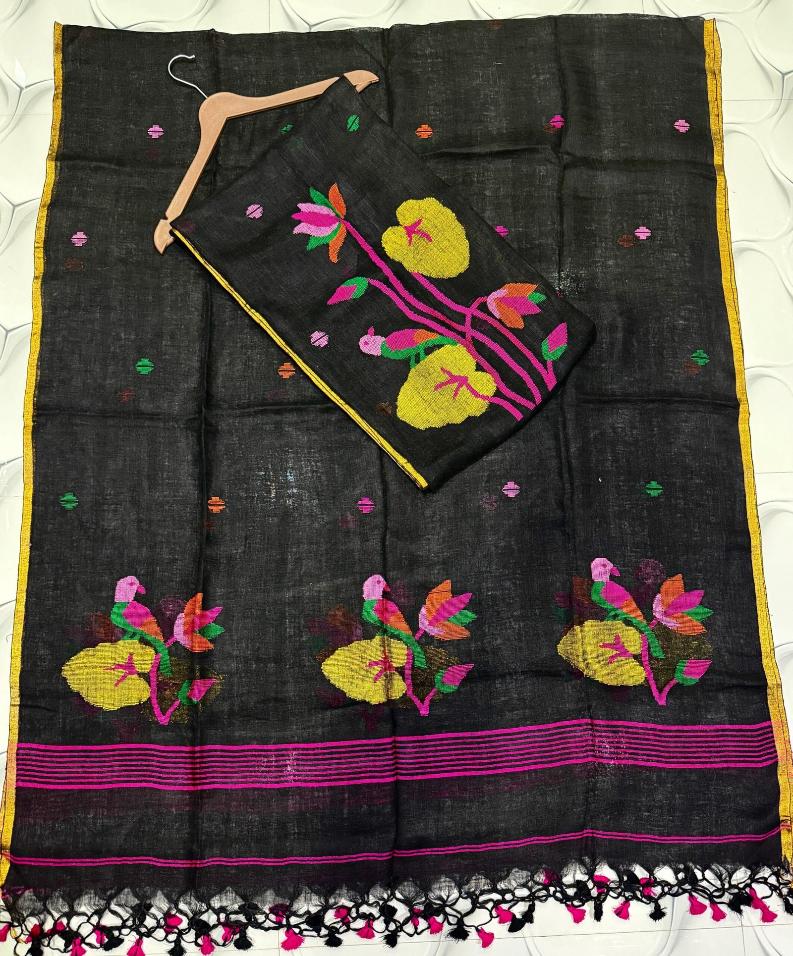 Premium Handwoven Unstitched Linen Floral Suit Set