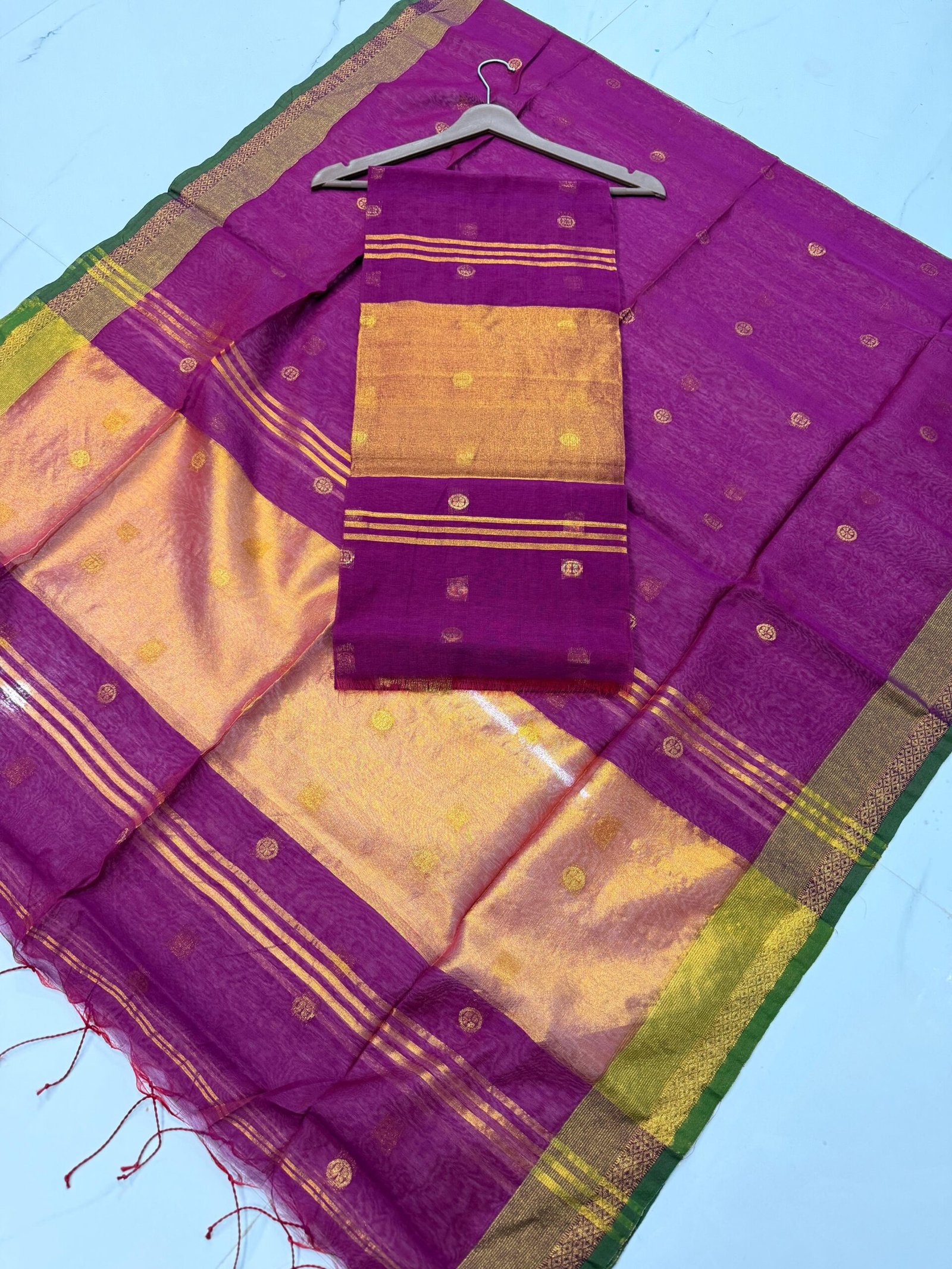 Maheshwari Cotton Silk Top & Dupatta Set (Unstitched)