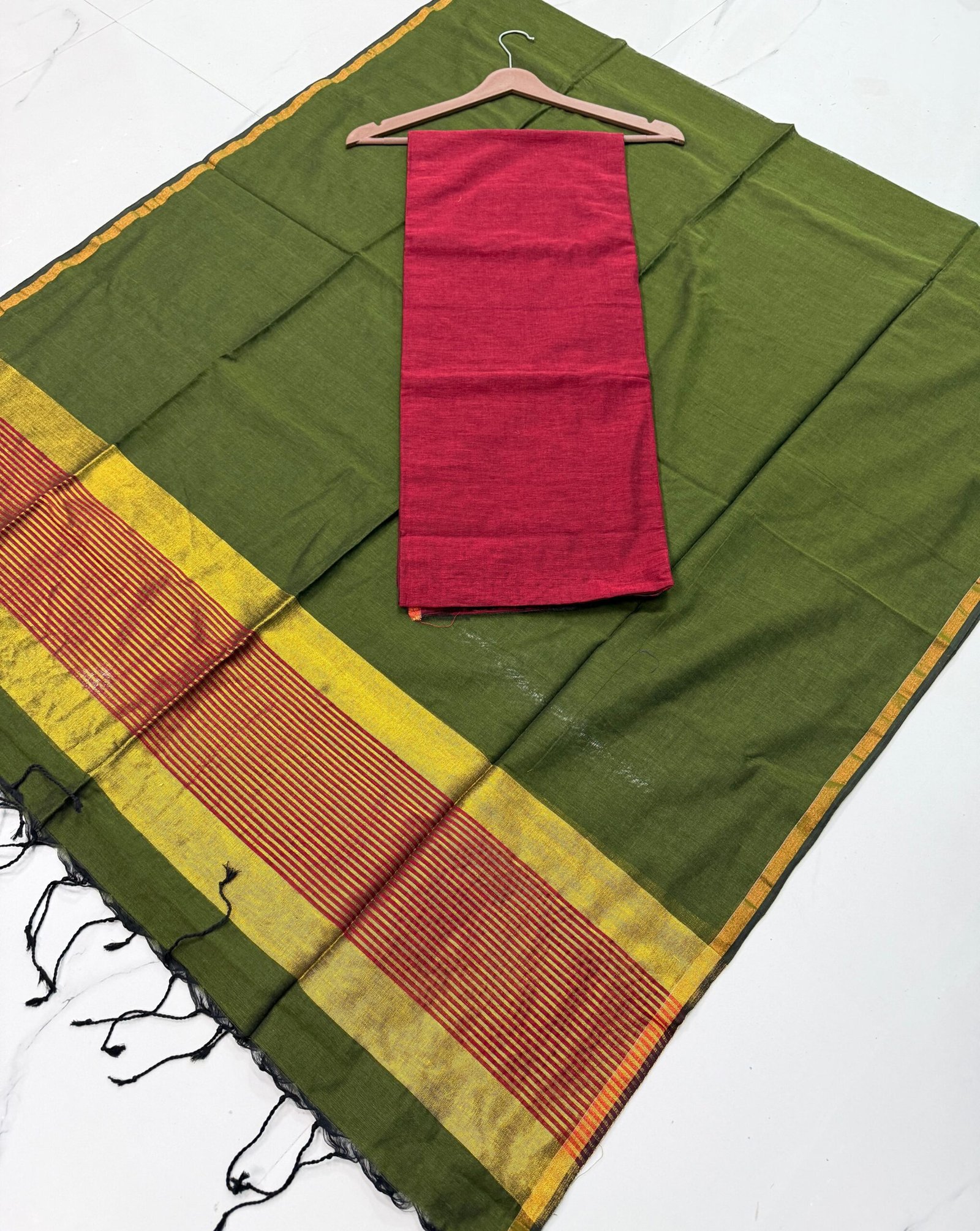 Maheshwari Cotton Top & Dupatta Set (Unstitched)