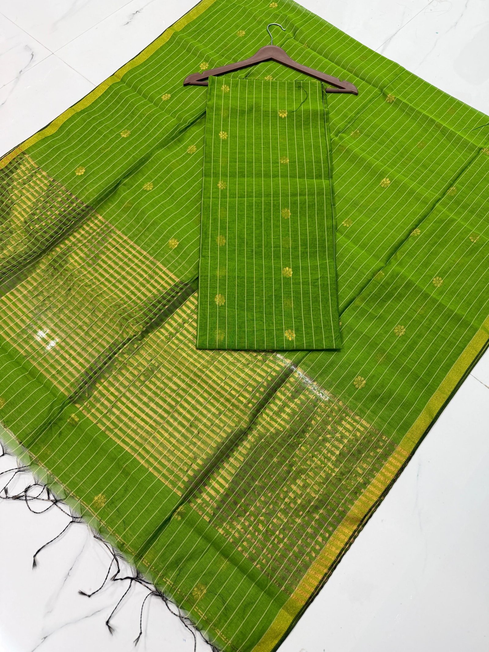 Cotton Silk Check Maheshwari Top & Dupatta Set (Unstitched)