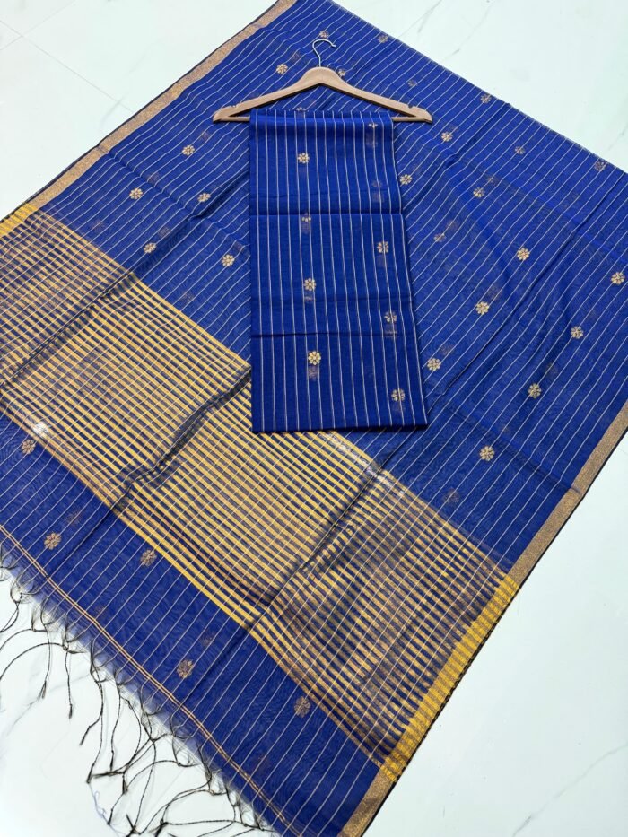 Cotton Silk Check Maheshwari Top & Dupatta Set (Unstitched)