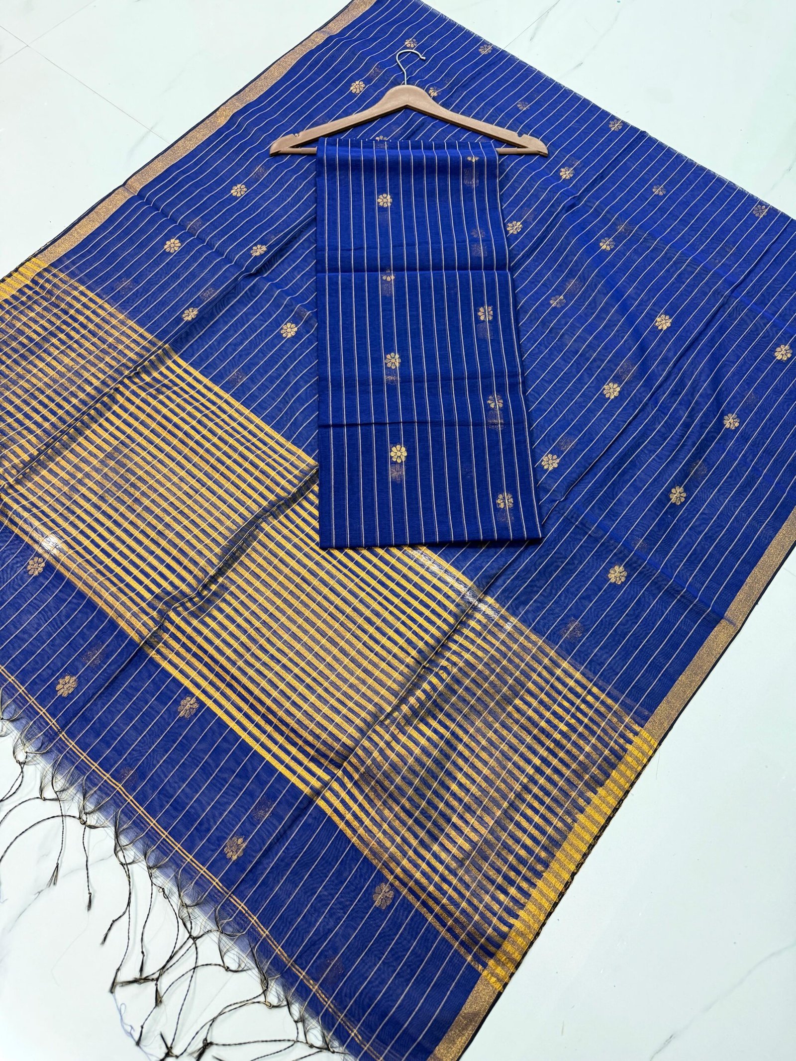 Cotton Silk Check Maheshwari Top & Dupatta Set (Unstitched)