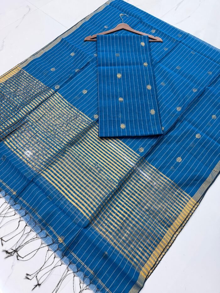 Cotton Silk Check Maheshwari Top & Dupatta Set (Unstitched)