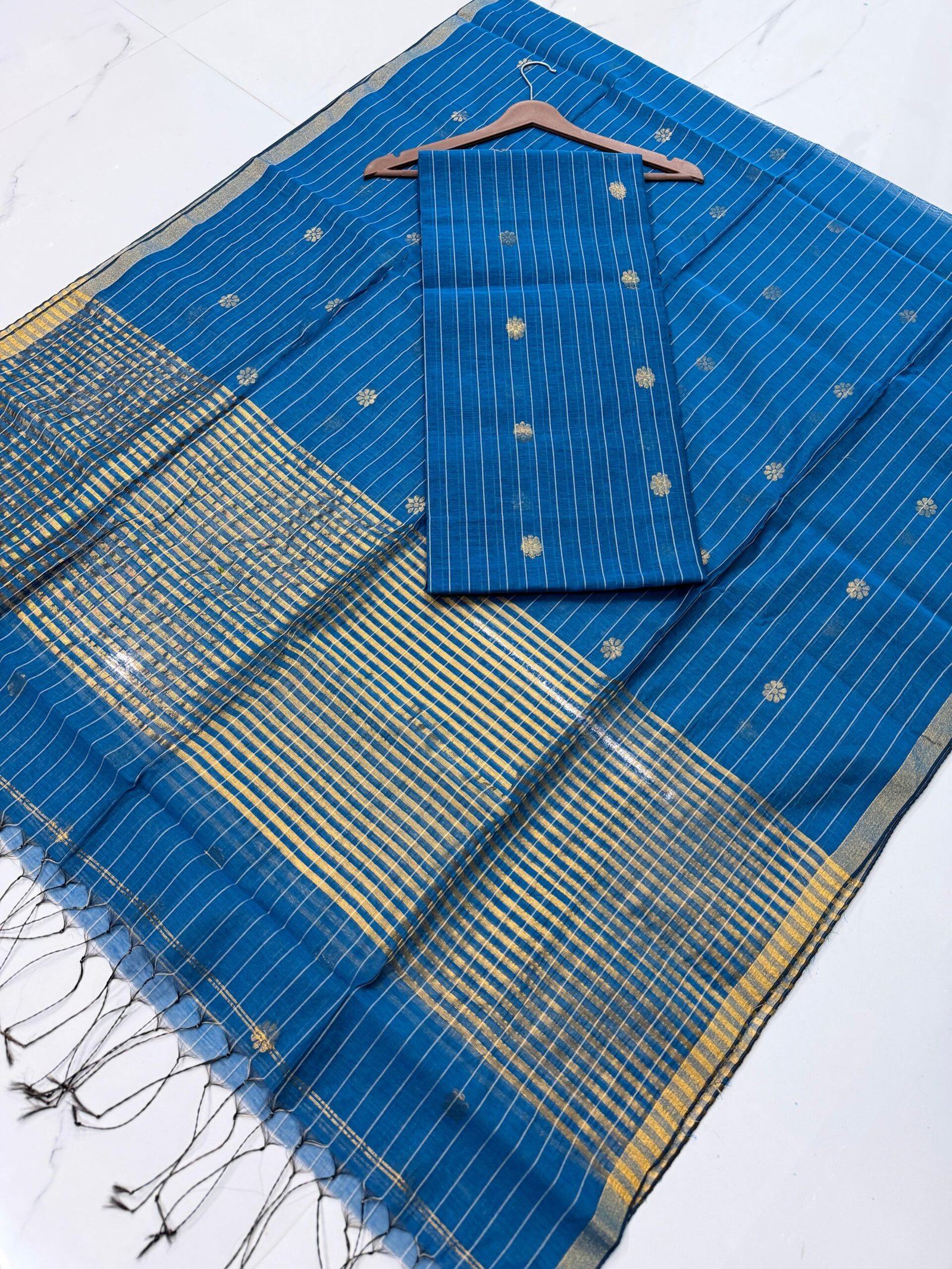 Cotton Silk Check Maheshwari Top & Dupatta Set (Unstitched)