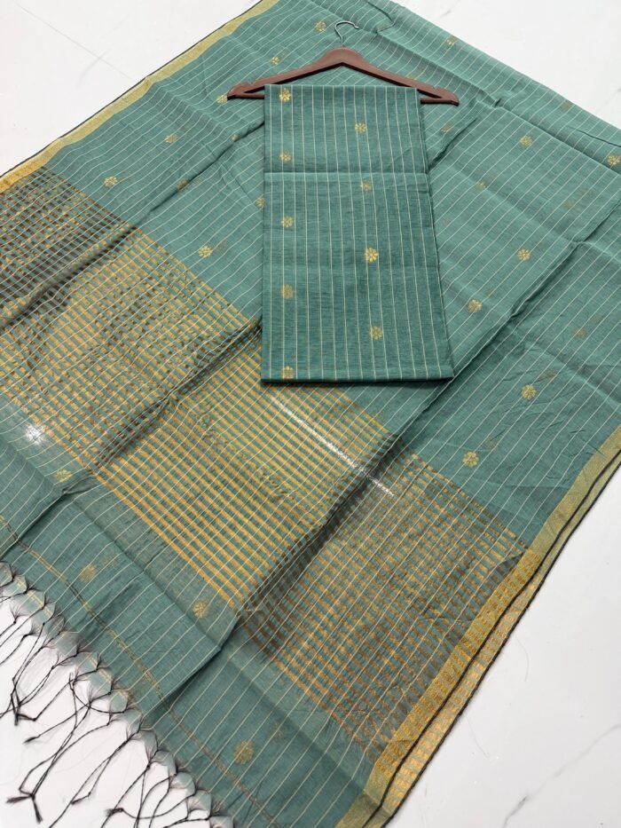 Cotton Silk Check Maheshwari Top & Dupatta Set (Unstitched)