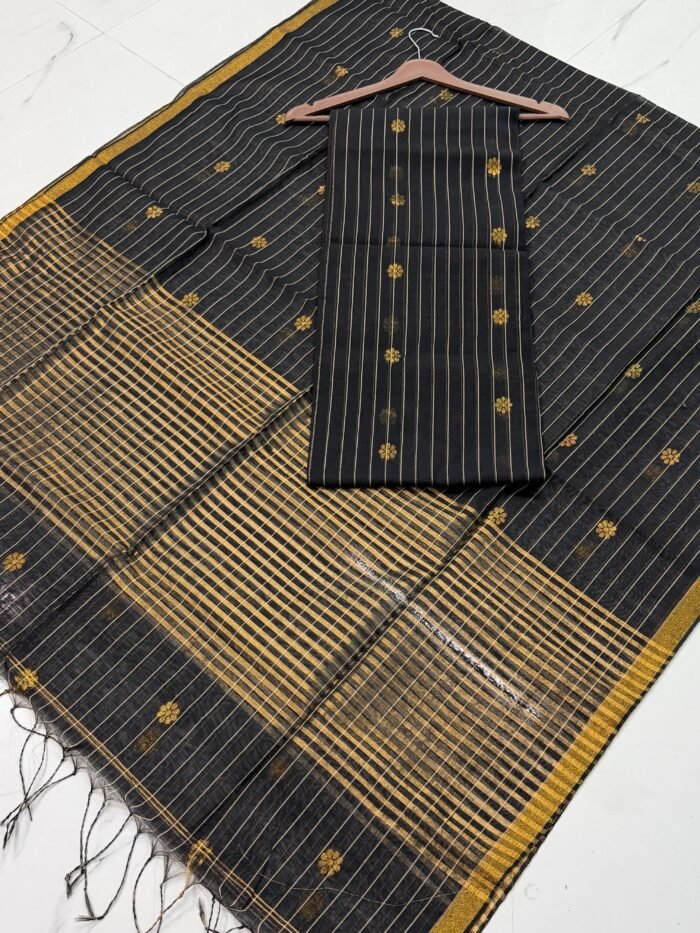Cotton Silk Check Maheshwari Top & Dupatta Set (Unstitched)