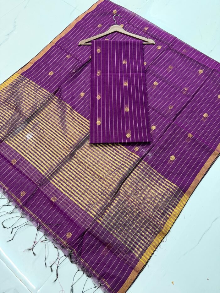 Cotton Silk Check Maheshwari Top & Dupatta Set (Unstitched)
