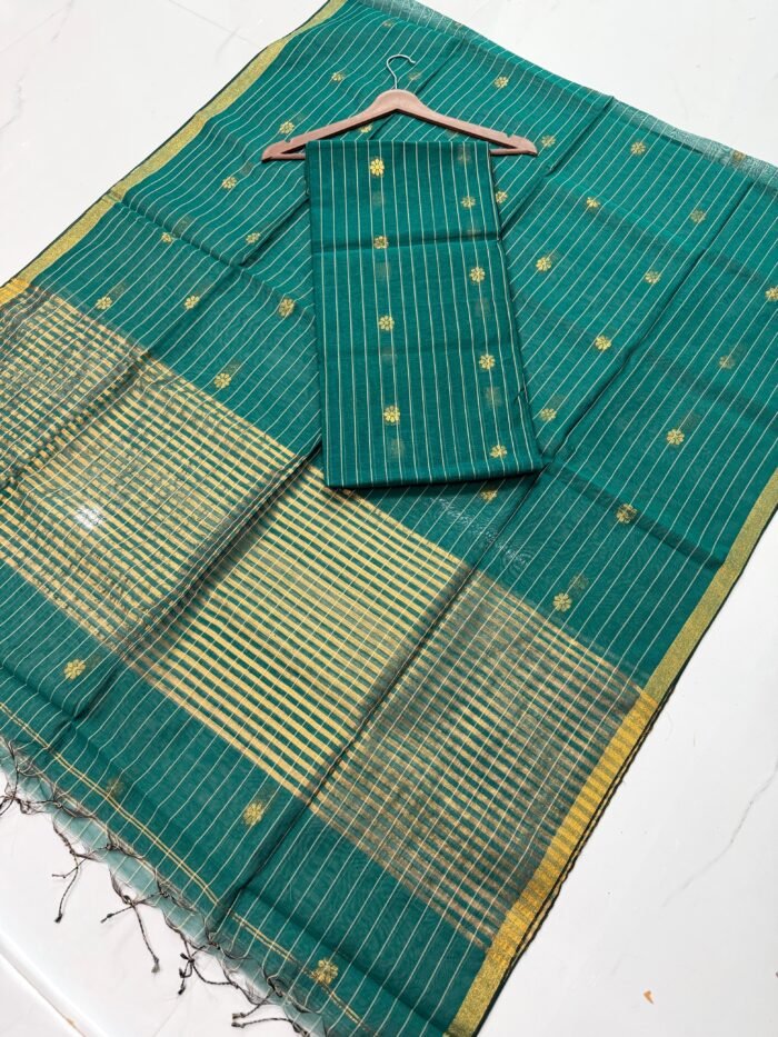 Cotton Silk Check Maheshwari Top & Dupatta Set (Unstitched)