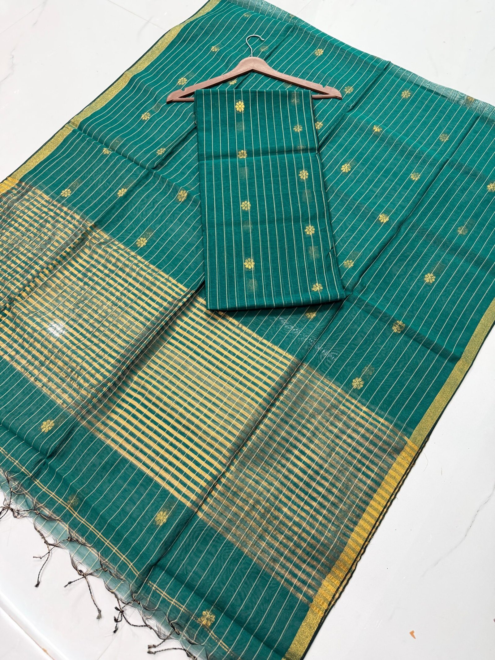 Cotton Silk Check Maheshwari Top & Dupatta Set (Unstitched)