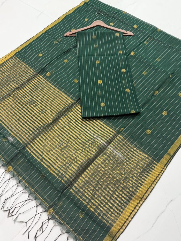 Cotton Silk Check Maheshwari Top & Dupatta Set (Unstitched)
