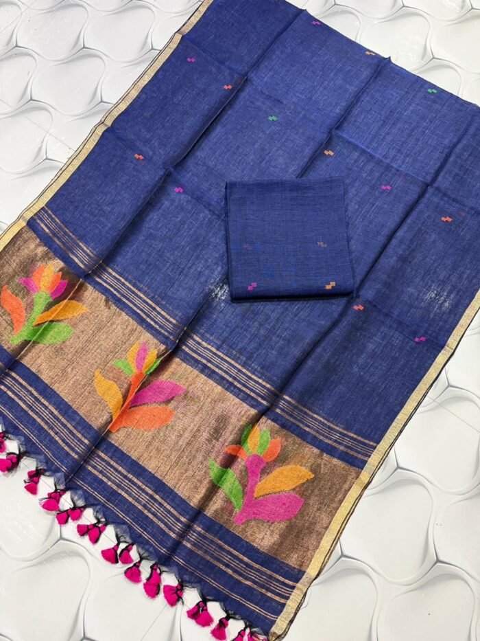 Artisanal Pure Linen Top & Dupatta Set with Floral Zari Border