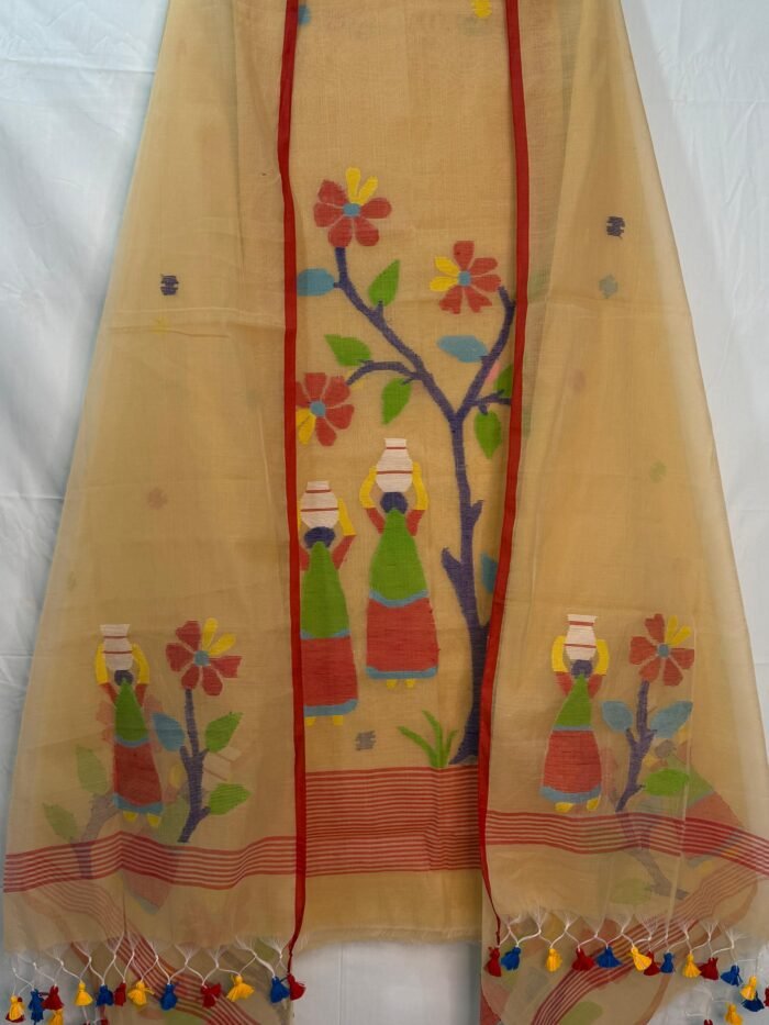 Muslin Handcrafted Folk Art Top & Dupatta Set – Unstitched
