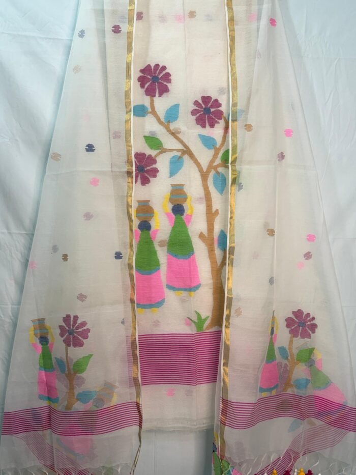 Muslin Handcrafted Folk Art Top & Dupatta Set – Unstitched